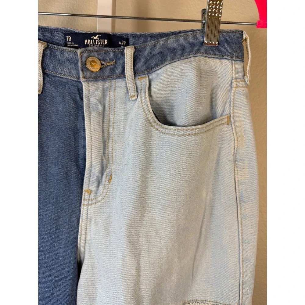 Hollister Ultra High-Rise Vintage Straight Patchwork Jeans Blue Multi Size 7R 28 - Picture 7 of 10